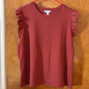 Time and Tru Women's Ruffle Sleeve  Top - burnt orange